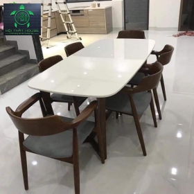 BỘ BÀN ĐÁ PRAHA HIỆN ĐẠI 160 CÓ TAY VỊN (GỖ CAO SU)