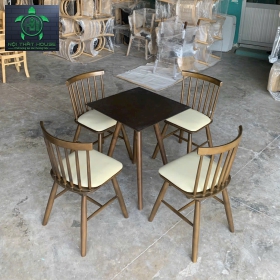 BỘ BÀN CAFE 4 GHẾ NỆM + 1 BÀN D60 GỖ