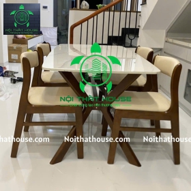 BỘ BÀN BELLA ĐÁ TRẮNG CERAMIC 140 - CHÂN BÀN X