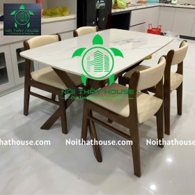 BỘ BÀN BELLA ĐÁ TRẮNG CERAMIC 120-CHÂN BÀN CHỮ X
