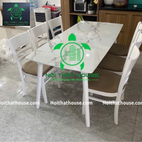 BỘ BÀN ĂN GIẢ ĐÁ TRẮNG 160 + 6 GHẾ