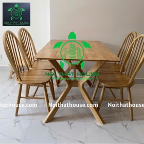 BỘ BÀN GHẾ GỖ 6 NAN 120 - CHÂN BÀN CHỮ X 