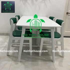 BỘ BÀN BELLA GỖ 140 - MÀU TRẮNG (NỆM XANH LÁ) 