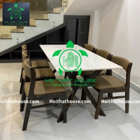 BỘ BÀN BELLA ĐÁ TRẮNG CHỮ NHẬT 160 - CHÂN BÀN X