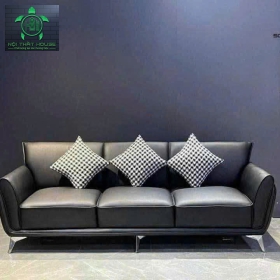 SOFA BĂNG DA ĐEN 2M HIỆN ĐẠI 3 CHỖ NGỒI (CHÂN INOX TRẮNG)