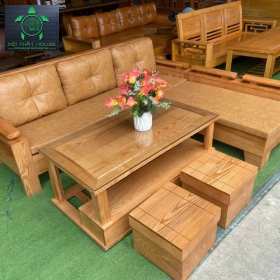 SOFA PHÒNG KHÁCH 2m2 x 1m8 (GỖ SỒI NGA, PHỐI NỆM DA SIMILI)