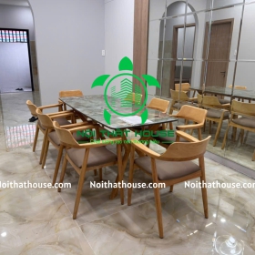 BỘ BÀN ĐÁ PRAHA 180 + 8 GHẾ (BỌC DA HÀN QUỐC)