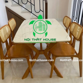 BỘ BÀN ĐÁ TRẮNG GHẾ TỰA MÂY MẮT CÁO HIỆN ĐẠI