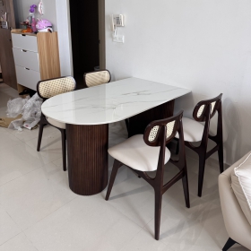 BỘ BÀN ĐÁ TRẮNG 120 GHẾ MÂY XINH