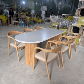 BỘ BÀN NEVA GỖ ASH CÓ TAY 180 DECOR ĐẸP